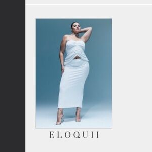 Eloquii Bright White Sequin Pleated Top and Column Maxi Skirt